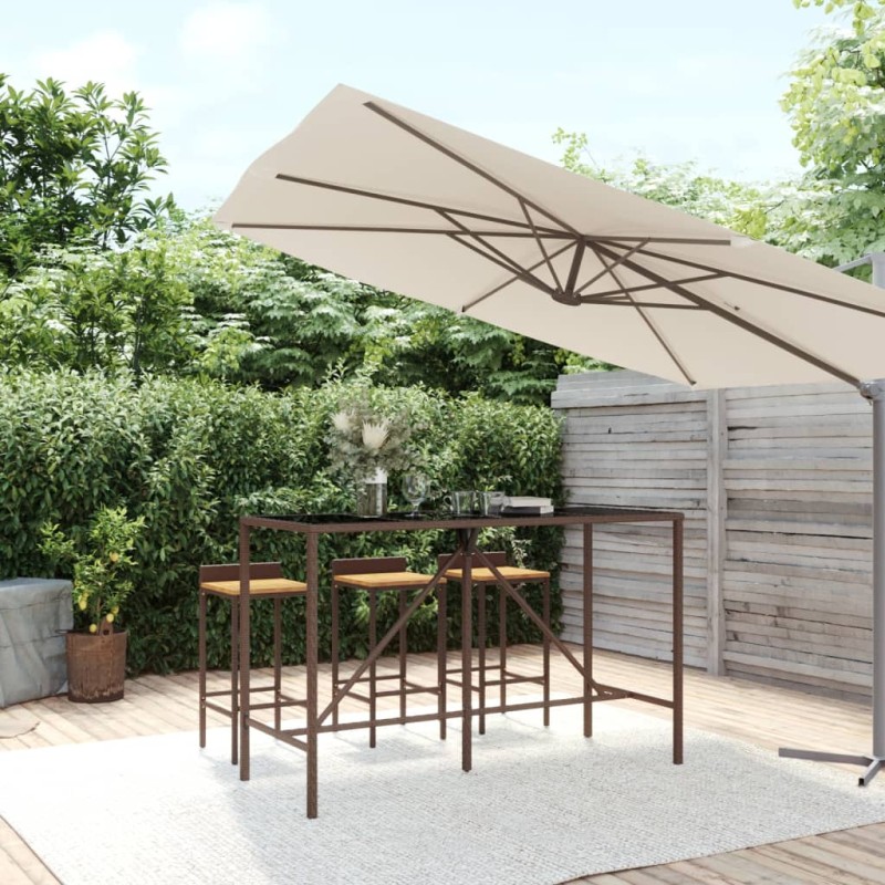 vidaXL Mesa alta bar superficie vidrio ratán PE marrón 180x70x110 cm vidaXL Mesa alta bar superficie vidrio ratán PE marrón 180x70x110 cm
