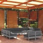 vidaXL Muebles de jardín 11 pzas y cojines gris madera maciza de pino vidaXL Muebles de jardín 11 pzas y cojines gris madera maciza de pino