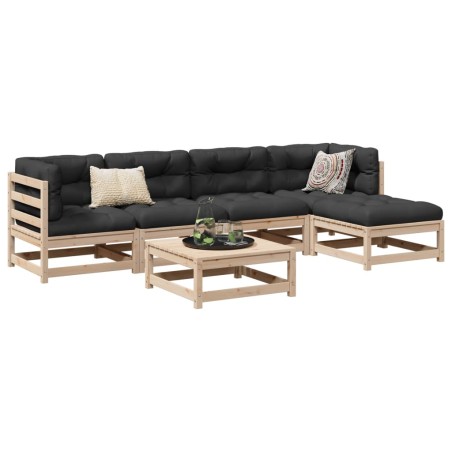 vidaXL Juego de sofás de jardín 6 pzas con cojines madera maciza pino