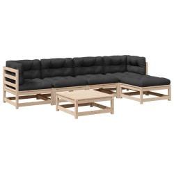 vidaXL Juego de sofás de jardín 6 pzas con cojines madera maciza pino