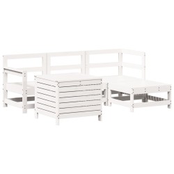 vidaXL Juego de sofás de jardín 5 piezas madera maciza de pino blanco