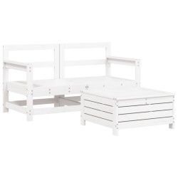 vidaXL Juego de sofás de jardín 3 piezas madera maciza de pino blanco
