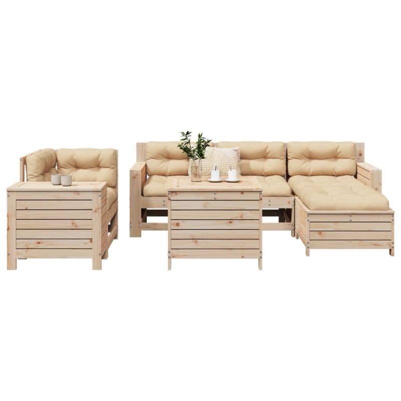 vidaXL Juego de sofás de jardín 7 piezas madera maciza de pino