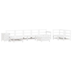 vidaXL Juego de sofás de jardín 10 pzas madera maciza de pino blanco