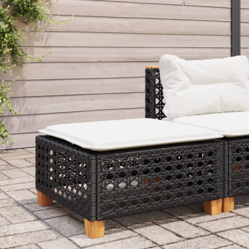 vidaXL Taburete de jardín y cojín ratán sintético negro 63,5x56x32 cm vidaXL Taburete de jardín y cojín ratán sintético negro 63,5x56x32 cm