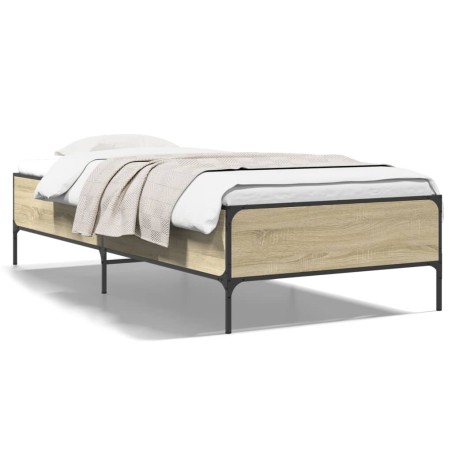 vidaXL Estructura cama madera ingeniería metal roble Sonoma 75x190 cm