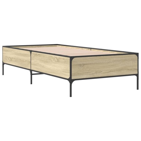vidaXL Estructura cama madera ingeniería metal roble Sonoma 75x190 cm