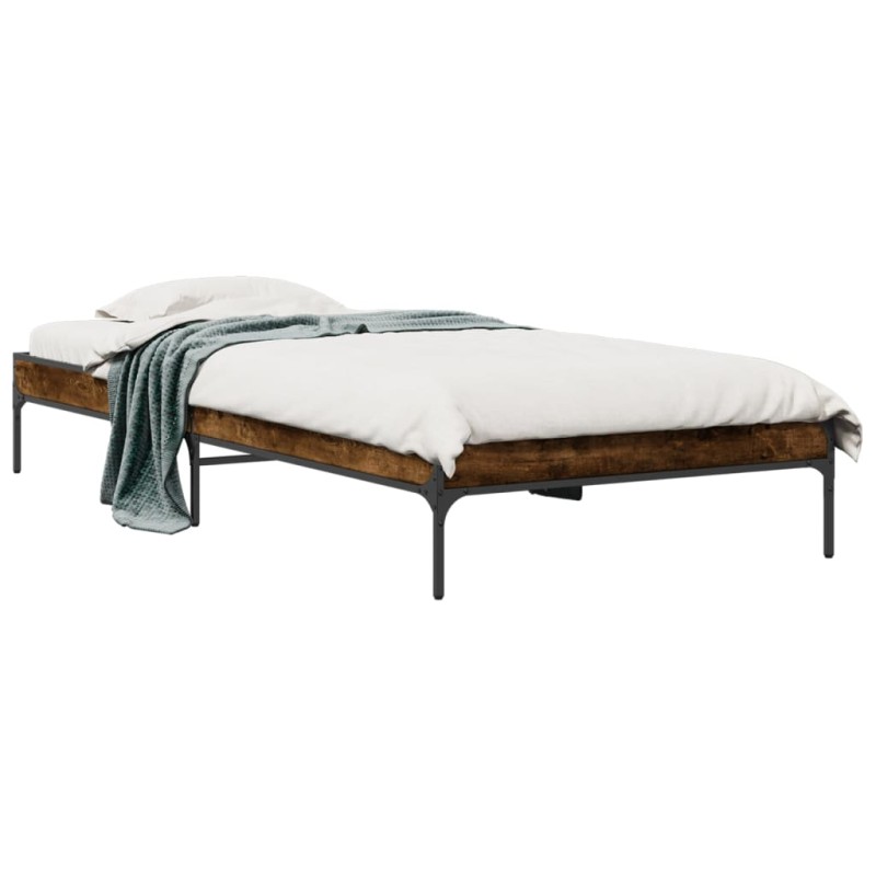 vidaXL Estructura cama madera ingeniería metal roble ahumado 90x190 cm vidaXL Estructura cama madera ingeniería metal roble ahumado 90x190 cm
