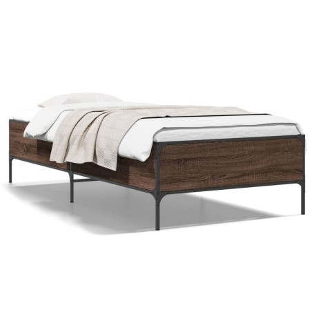 vidaXL Estructura cama madera ingeniería metal marrón roble 90x190 cm