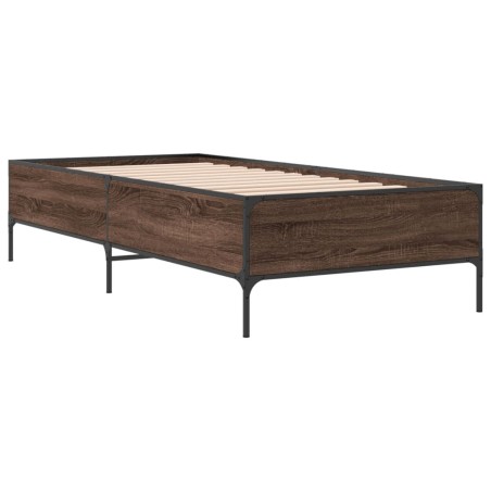 vidaXL Estructura cama madera ingeniería metal marrón roble 90x190 cm
