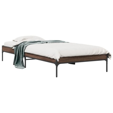 vidaXL Estructura cama madera ingeniería metal marrón roble 100x200 cm
