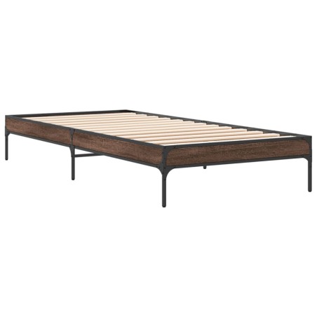 vidaXL Estructura cama madera ingeniería metal marrón roble 100x200 cm