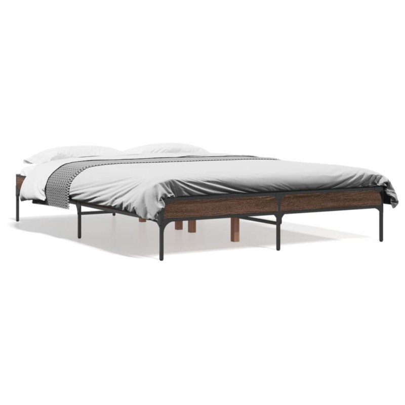 vidaXL Estructura cama madera ingeniería metal marrón roble 135x190 cm vidaXL Estructura cama madera ingeniería metal marrón roble 135x190 cm