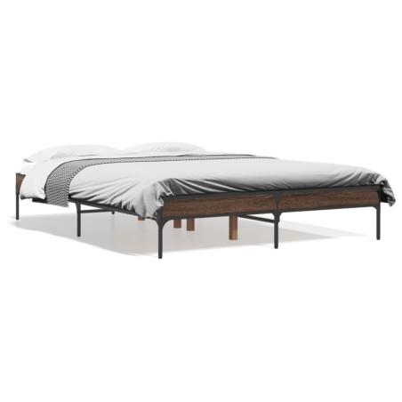 vidaXL Estructura cama madera ingeniería metal marrón roble 135x190 cm