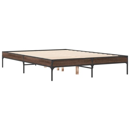 vidaXL Estructura cama madera ingeniería metal marrón roble 135x190 cm