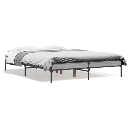 vidaXL Estructura cama madera ingeniería metal gris Sonoma 140x190 cm