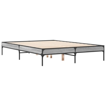 vidaXL Estructura cama madera ingeniería metal gris Sonoma 140x190 cm