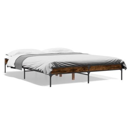 vidaXL Estructura cama madera ingeniería metal roble ahumado 150x200cm