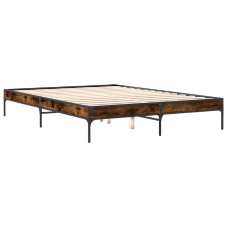 vidaXL Estructura cama madera ingeniería metal roble ahumado 150x200cm