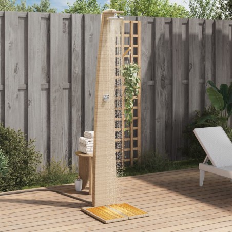 vidaXL Ducha de exterior ratán PE y madera acacia beige 55x60x224 cm