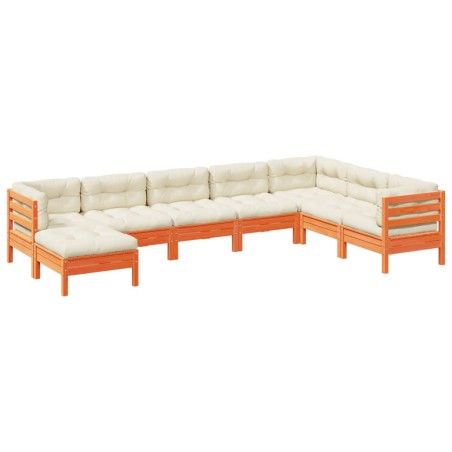 vidaXL Set de sofás jardín 8 pzas con cojines madera pino marrón cera