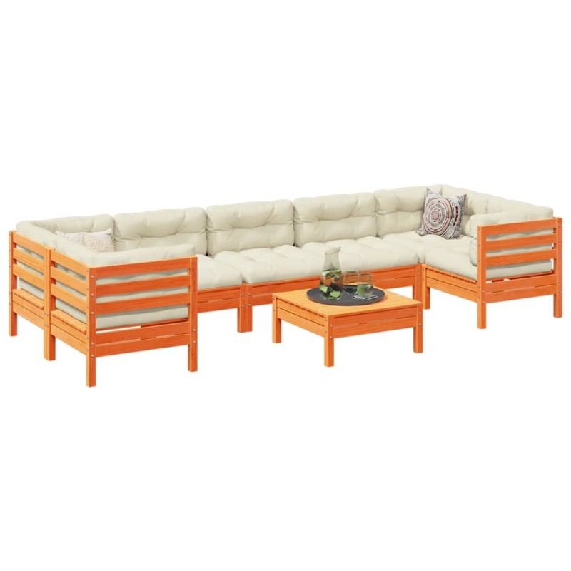 vidaXL Set de sofás jardín 8 pzas con cojines madera pino marrón cera