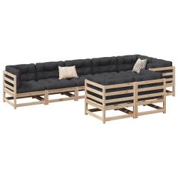 vidaXL Juego de sofás de jardín 8 pzas con conjines madera maciza pino