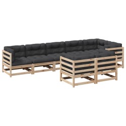 vidaXL Juego de sofás de jardín 8 pzas con conjines madera maciza pino