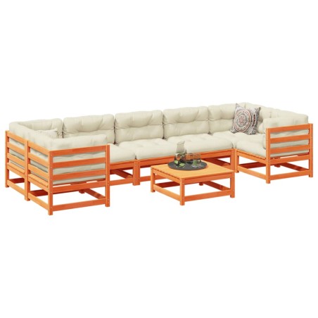 vidaXL Juego de sofás de jardín 8 pzas madera maciza pino marrón cera