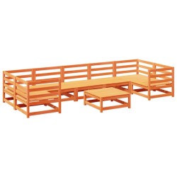 vidaXL Juego de sofás de jardín 8 pzas madera maciza pino marrón cera