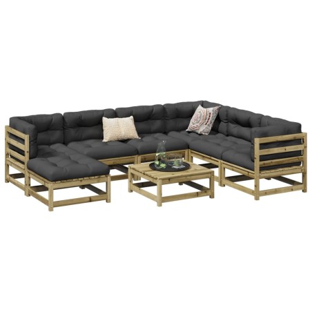 vidaXL Set de sofás jardín 8 pzas con cojines madera pino impregnada