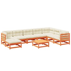 vidaXL Set de sofás jardín 9 pzas con cojines madera pino marrón cera