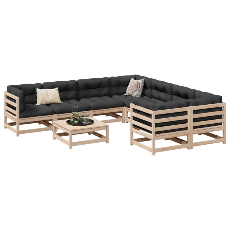 vidaXL Juego de sofás de jardín 9 pzas con cojines madera maciza pino vidaXL Juego de sofás de jardín 9 pzas con cojines madera maciza pino