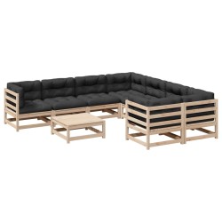 vidaXL Juego de sofás de jardín 9 pzas con cojines madera maciza pino