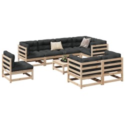 vidaXL Juego de sofás de jardín 9 pzas con cojines madera maciza pino