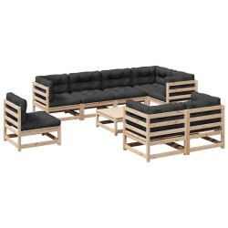 vidaXL Juego de sofás de jardín 9 pzas con cojines madera maciza pino