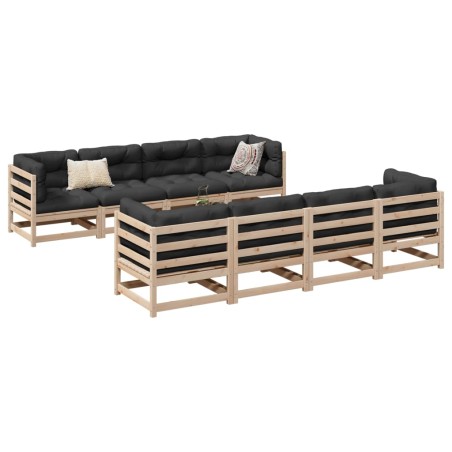 vidaXL Juego de sofás de jardín 9 pzas con cojines madera maciza pino