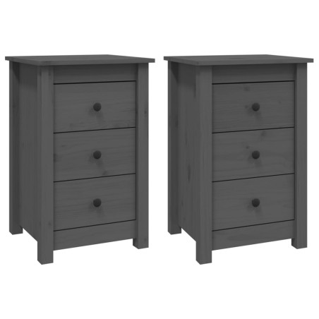 vidaXL Mesitas de noche 2 uds madera maciza de pino gris 40x35x61,5 cm