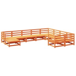 vidaXL Juego de sofás de jardín 10 pzas madera maciza pino marrón cera