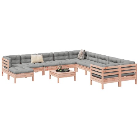 vidaXL Set de sofás jardín 12 pzas con cojines madera de abeto Douglas