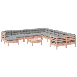 vidaXL Set de sofás jardín 12 pzas con cojines madera de abeto Douglas