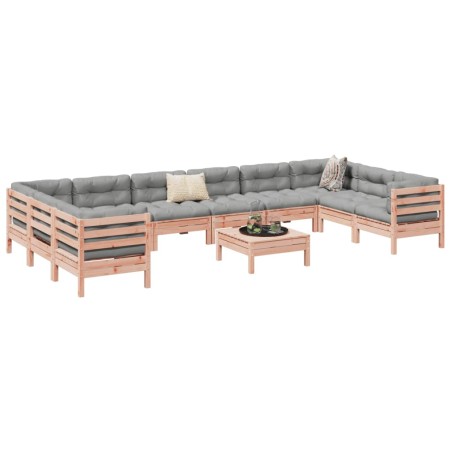 vidaXL Set de sofás jardín 11 pzas con cojines madera de abeto Douglas