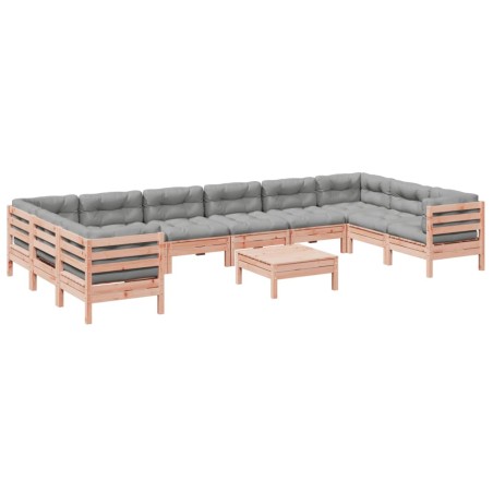 vidaXL Set de sofás jardín 11 pzas con cojines madera de abeto Douglas