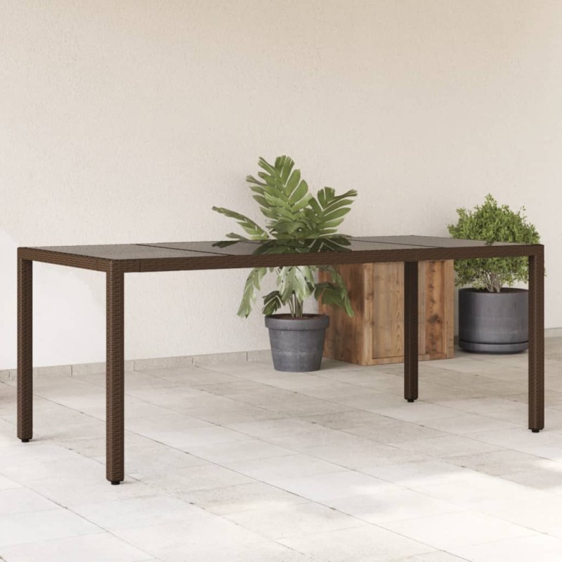 vidaXL Mesa de jardín superficie de vidrio ratán PE marrón 190x90x75cm vidaXL Mesa de jardín superficie de vidrio ratán PE marrón 190x90x75cm