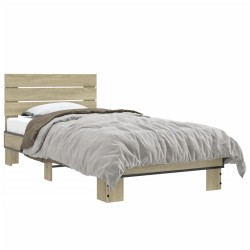 vidaXL Estructura cama madera ingeniería metal roble Sonoma 75x190 cm