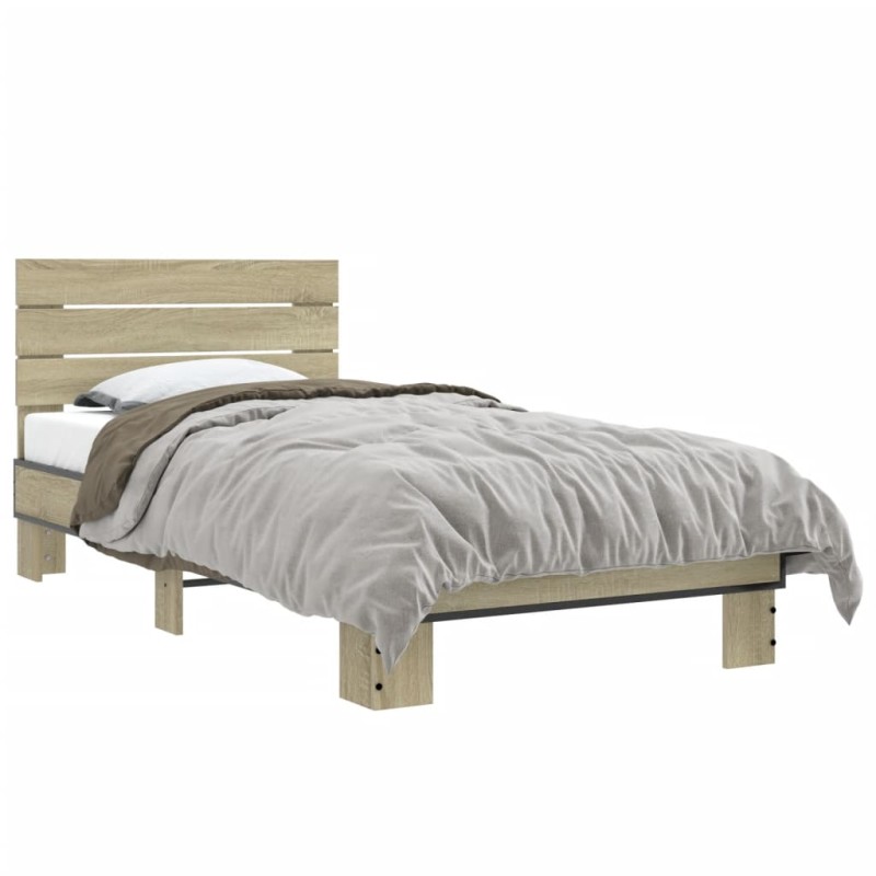 vidaXL Estructura cama madera ingeniería metal roble Sonoma 75x190 cm