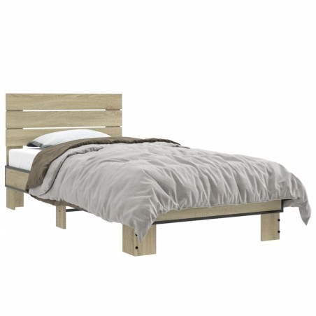vidaXL Estructura cama madera ingeniería metal roble Sonoma 75x190 cm