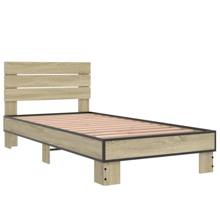 vidaXL Estructura cama madera ingeniería metal roble Sonoma 75x190 cm