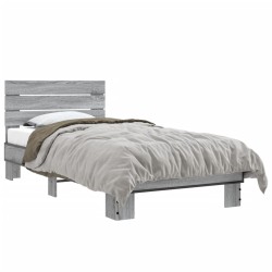 vidaXL Estructura cama madera ingeniería metal gris Sonoma 90x190 cm