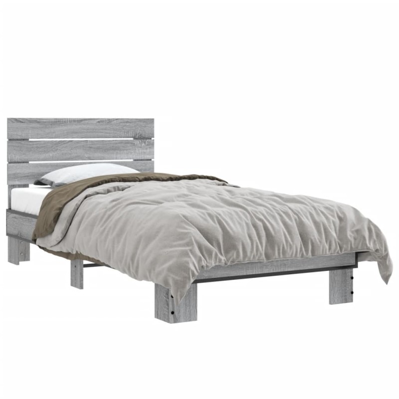 vidaXL Estructura cama madera ingeniería metal gris Sonoma 90x190 cm vidaXL Estructura cama madera ingeniería metal gris Sonoma 90x190 cm